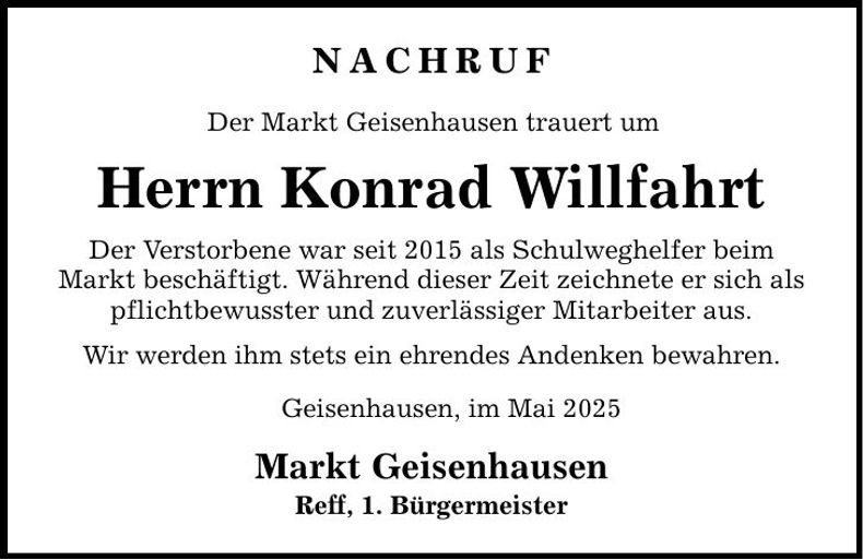 Traueranzeige Konrad Willfahrt