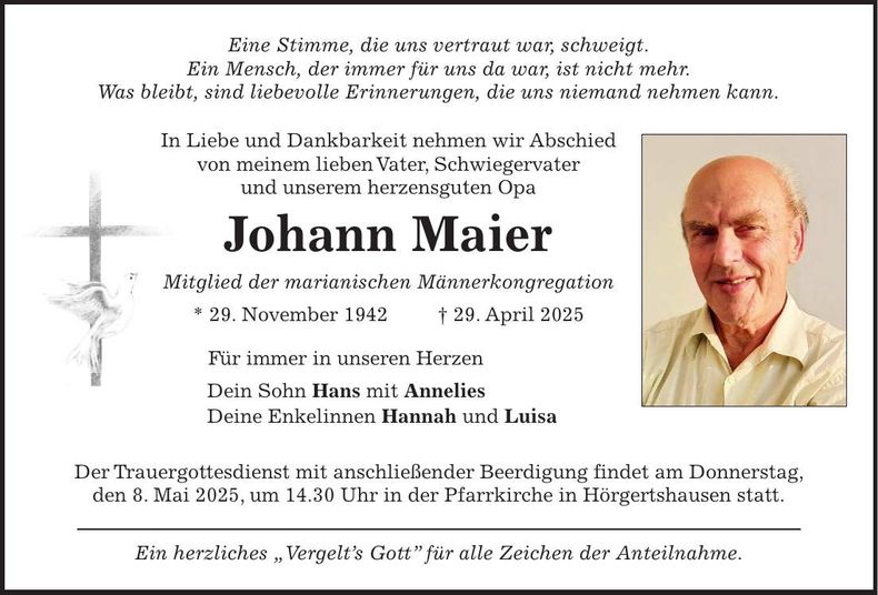 Traueranzeige Johann Maier