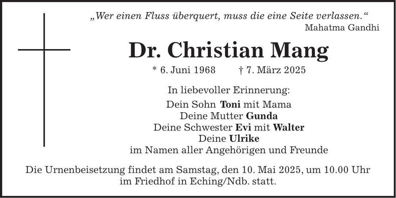 Traueranzeige Christian Dr. Mang