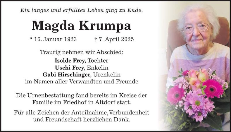 Traueranzeige Magda Krumpa