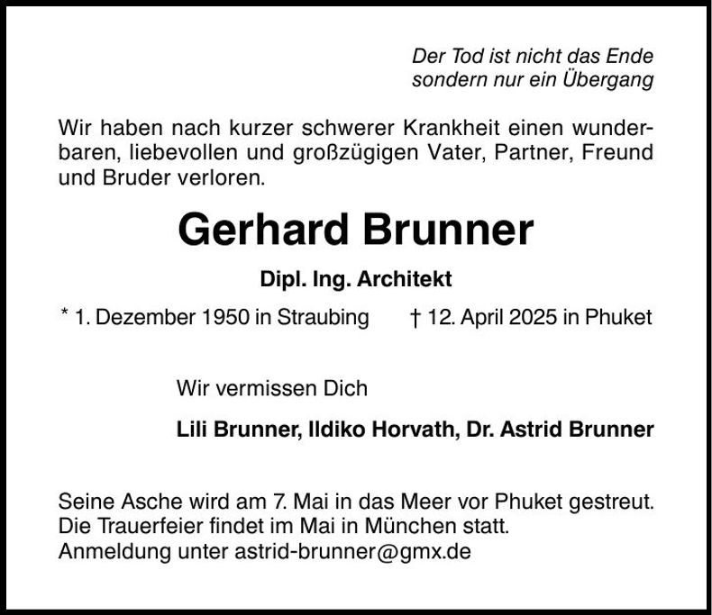 Traueranzeige Gerhard Brunner