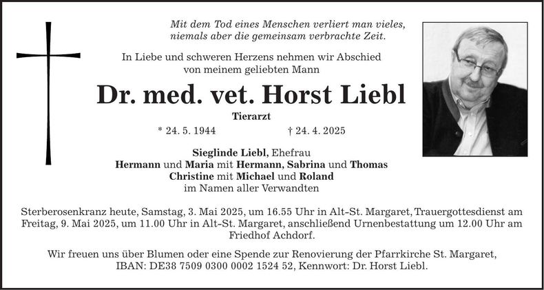 Traueranzeige Horst Dr. med. vet. Liebl
