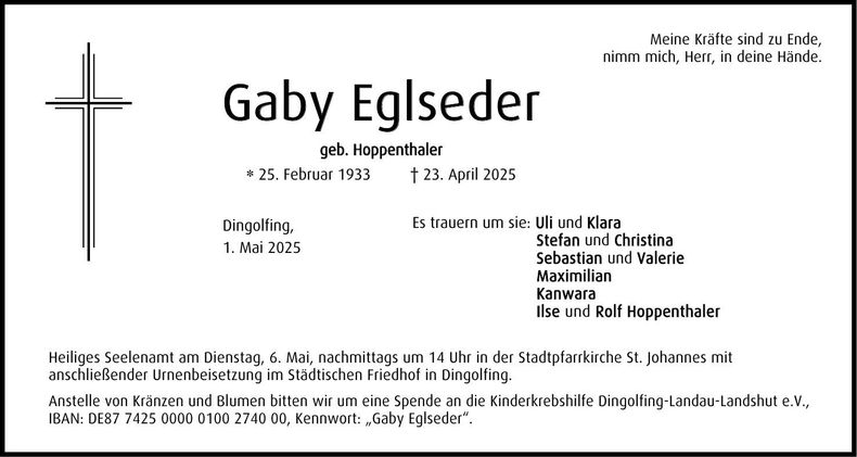 Traueranzeige Gaby Eglseder