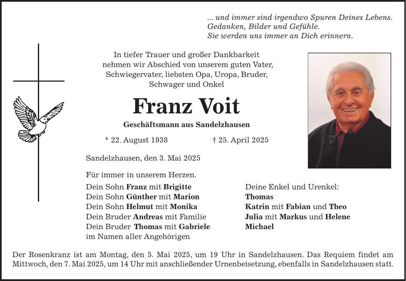 Traueranzeige Franz Voit