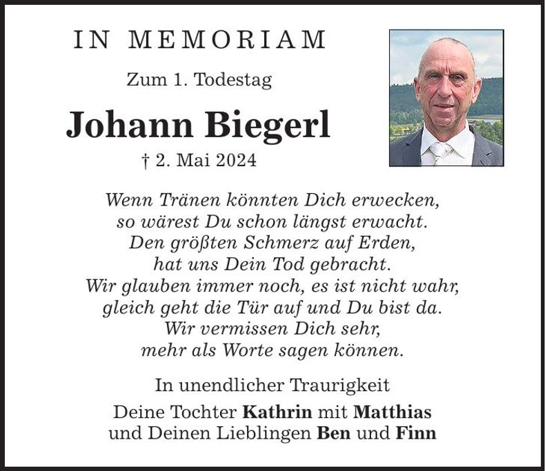 Traueranzeige Johann Biegerl