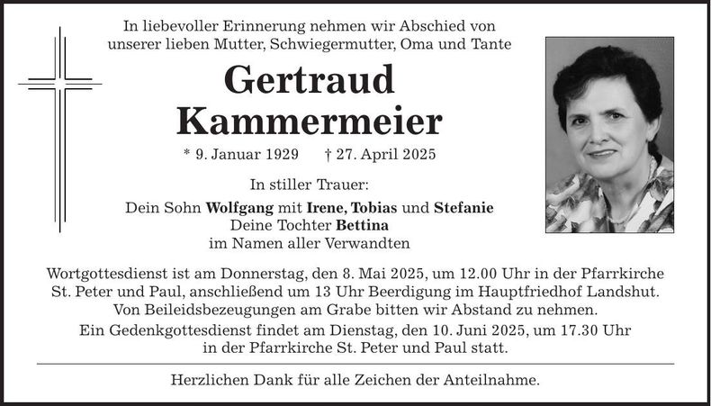 Traueranzeige Gertraud Kammermeier