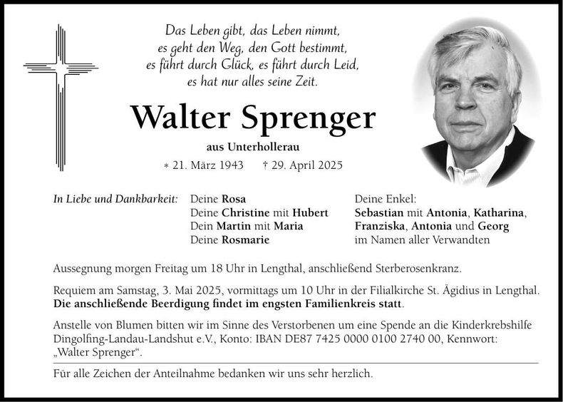 Traueranzeige Walter Sprenger