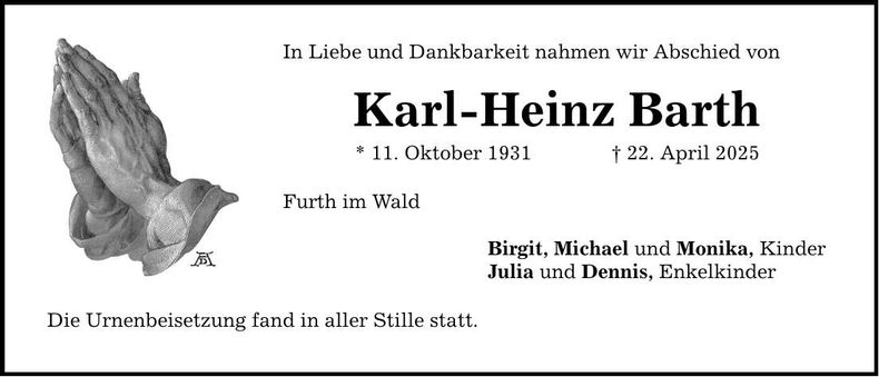 Traueranzeige Karl-Heinz Barth