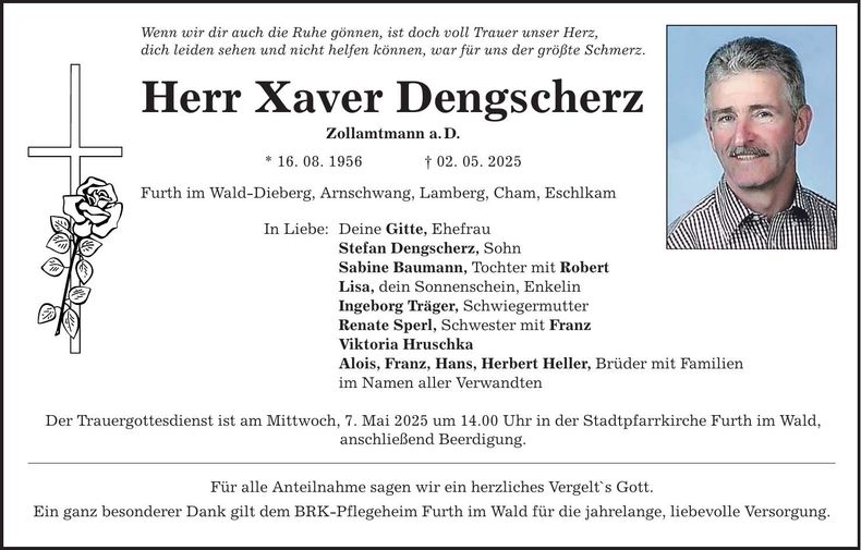Traueranzeige Xaver Dengscherz
