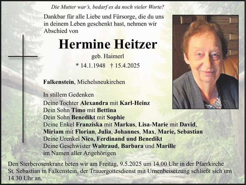 Traueranzeige Hermine Heitzer
