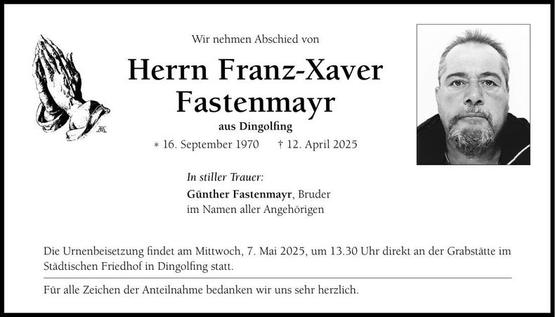 Traueranzeige Franz-Xaver Fastenmayr