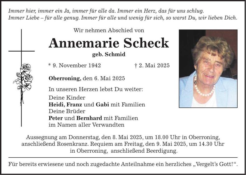 Traueranzeige Annemarie Scheck