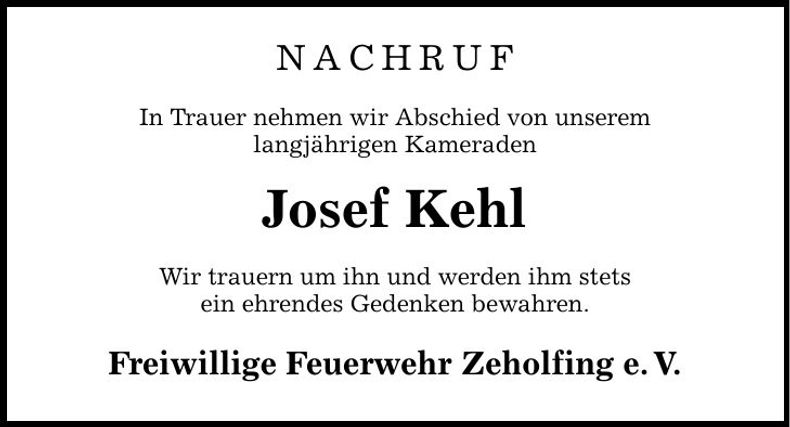 Traueranzeige Josef Kehl