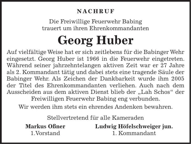 Traueranzeige Georg Huber