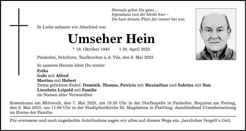 Traueranzeige Hein Umseher