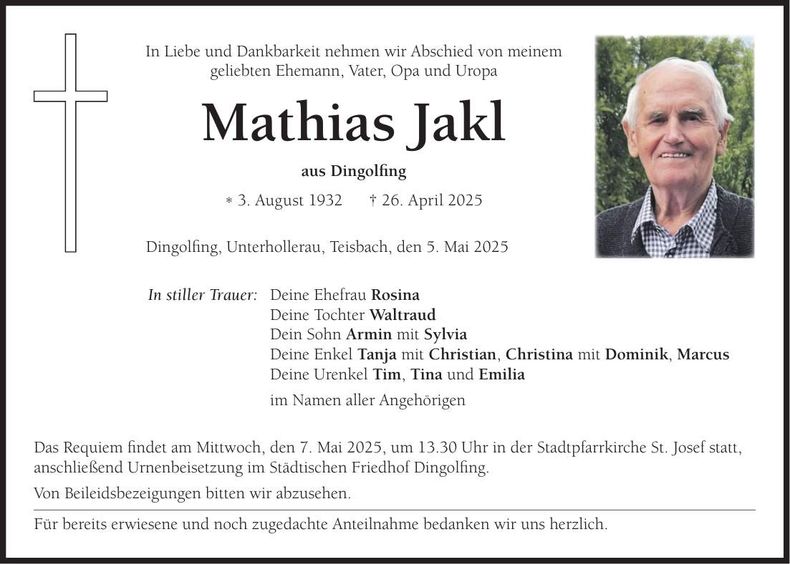 Traueranzeige Mathias Jakl