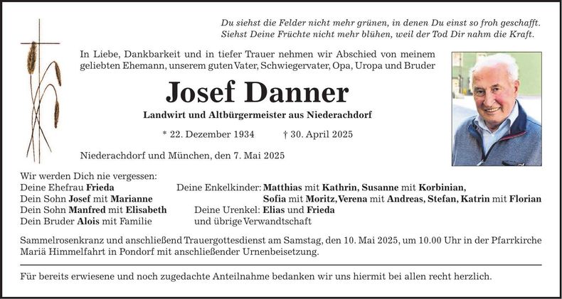 Traueranzeige Josef Danner