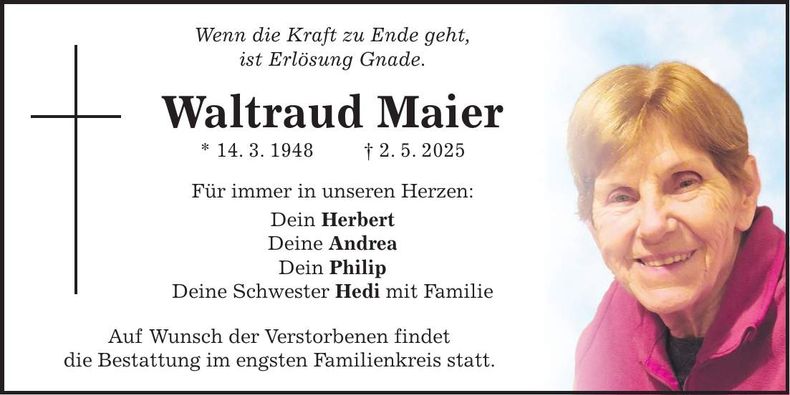 Traueranzeige Waltraud Maier
