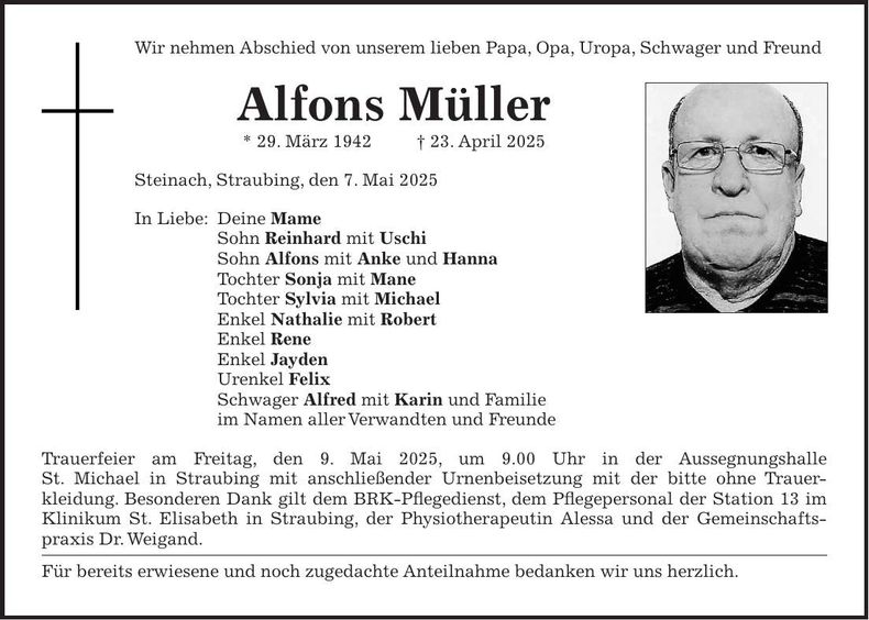 Traueranzeige Alfons Müller