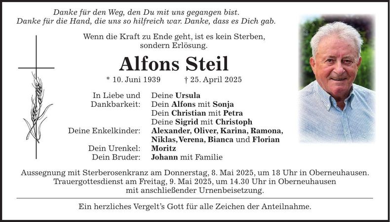 Traueranzeige Alfons Steil