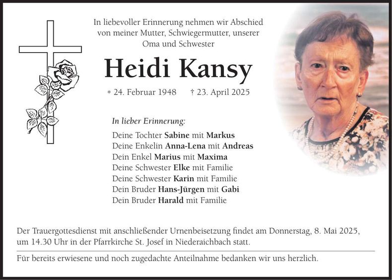 Traueranzeige Heidi Kansy
