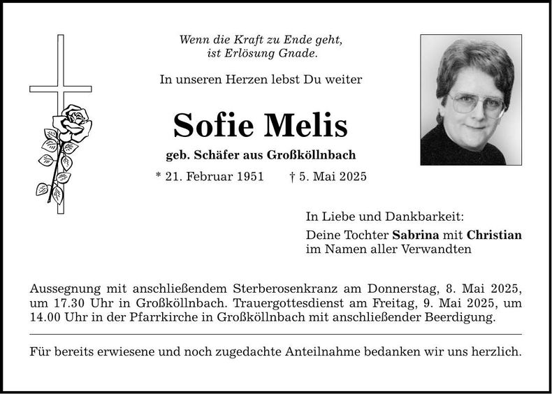 Traueranzeige Sofie Melis