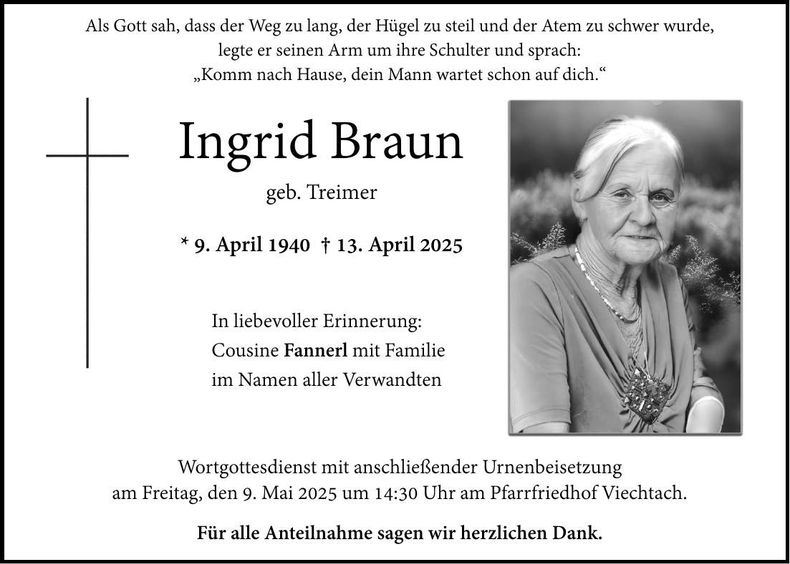 Traueranzeige Ingrid Braun