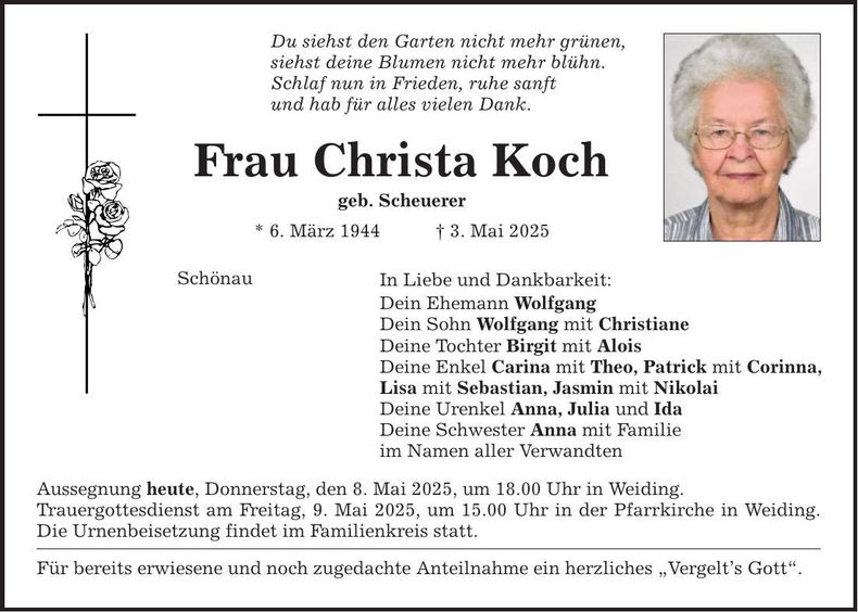 Traueranzeige Christa Koch