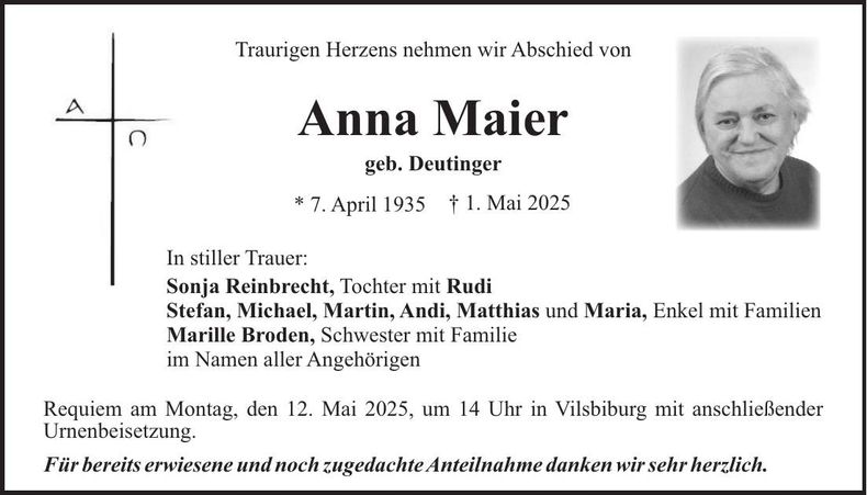 Traueranzeige Anna Maier