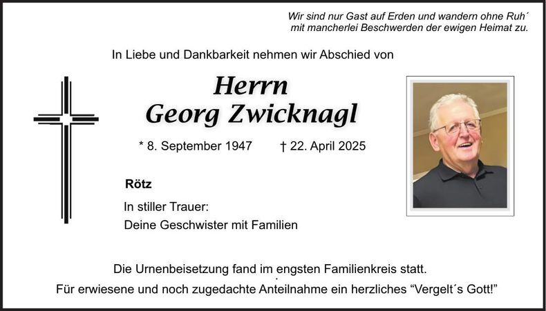 Traueranzeige Georg Zwicknagl