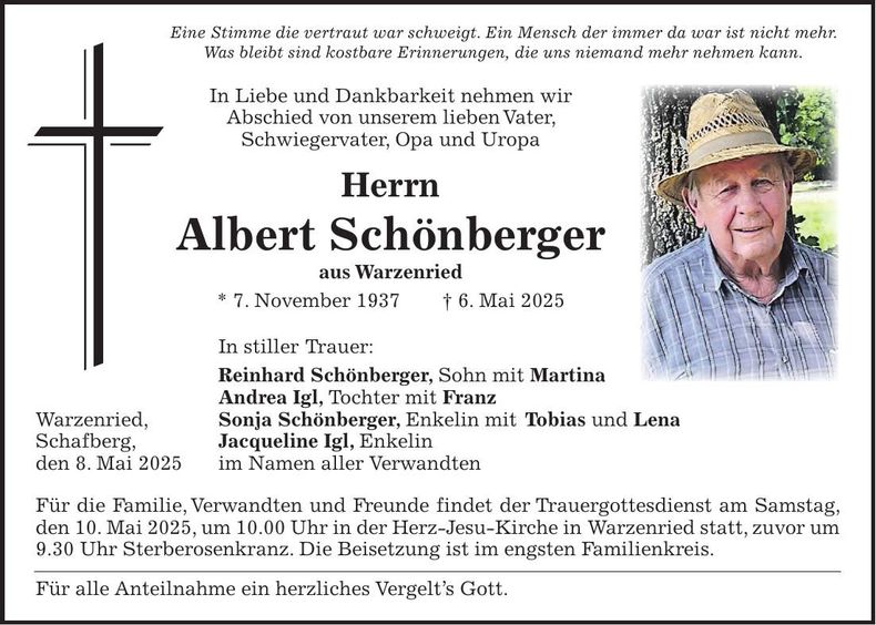 Traueranzeige Albert Schönberger