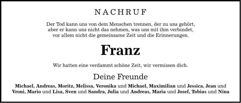 Traueranzeige Franz Nölscher