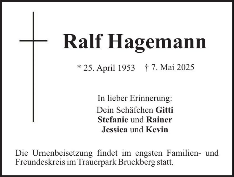Traueranzeige Ralf Hagemann