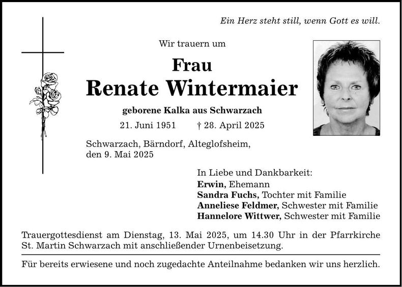 Traueranzeige Renate Wintermaier