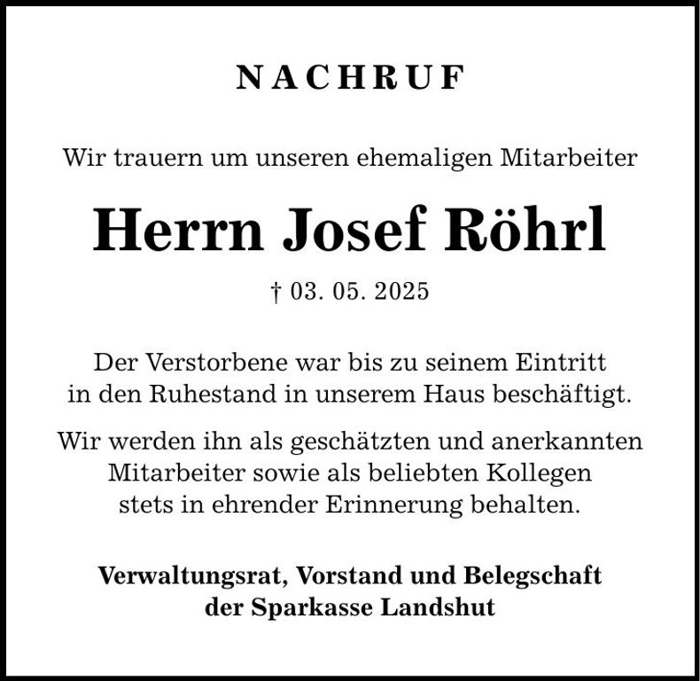 Traueranzeige Josef Röhrl