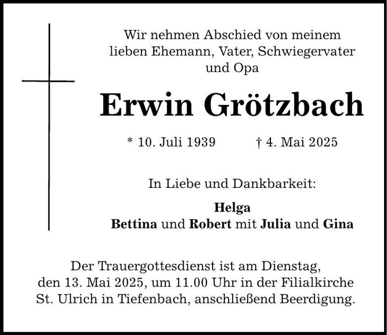 Traueranzeige Erwin Grötzbach