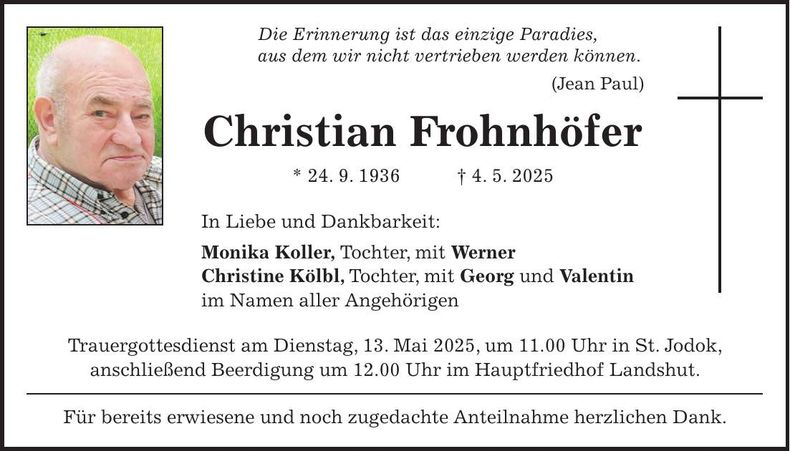 Traueranzeige Christian Frohhöfer