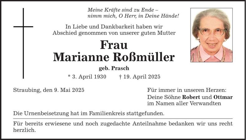 Traueranzeige Marianne Roßmüller