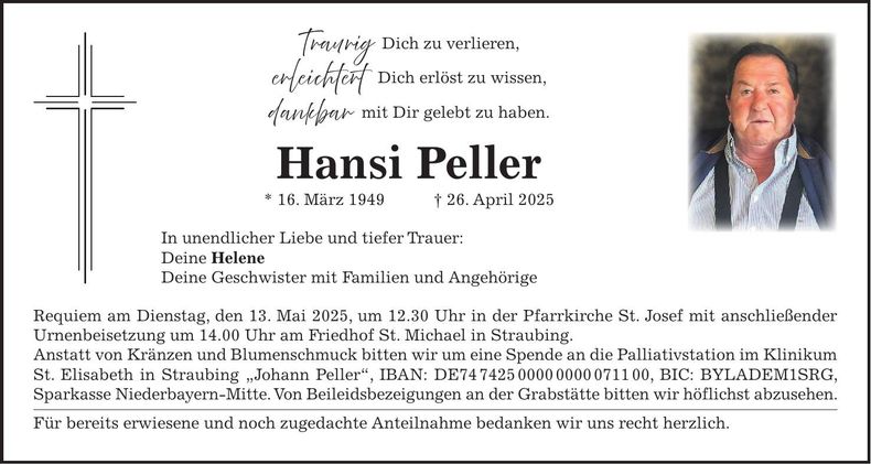 Traueranzeige Johann Peller