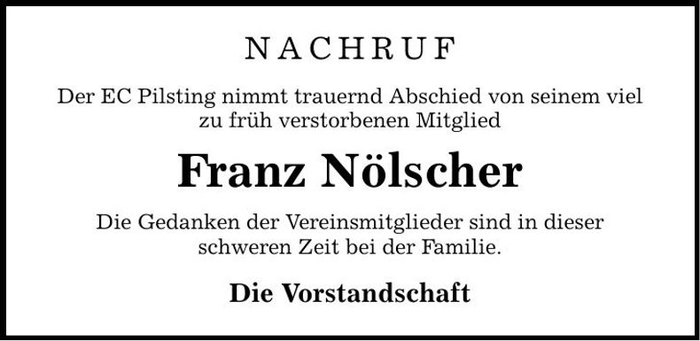 Traueranzeige Franz Nölscher