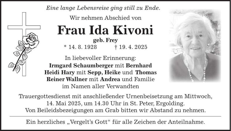Traueranzeige Ida Kivoni