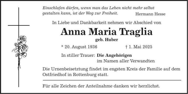 Traueranzeige Anna Maria Traglia