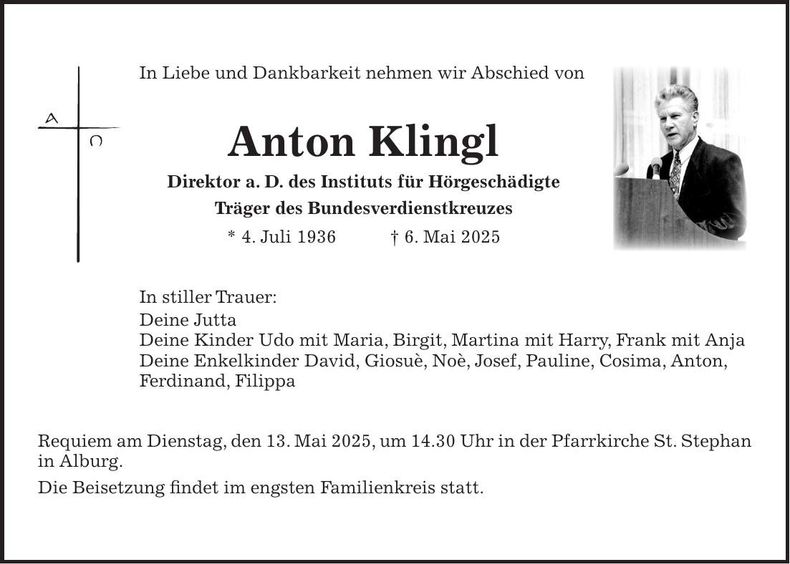 Traueranzeige Anton Klingl