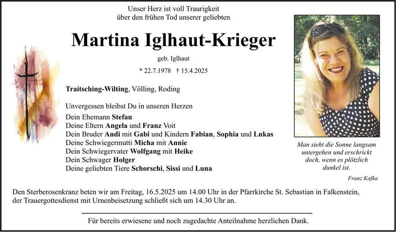 Traueranzeige Martina Iglhaut-Krieger