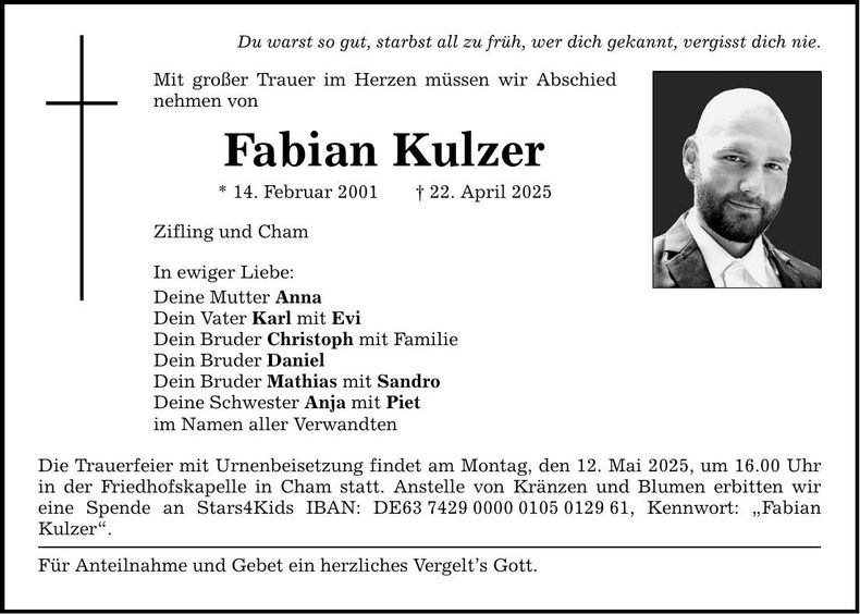 Traueranzeige Fabian Kulzer