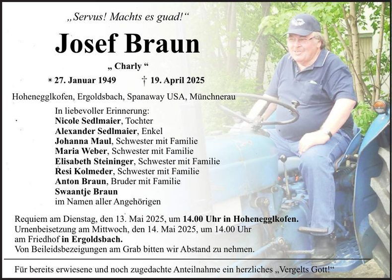 Traueranzeige Josef Braun