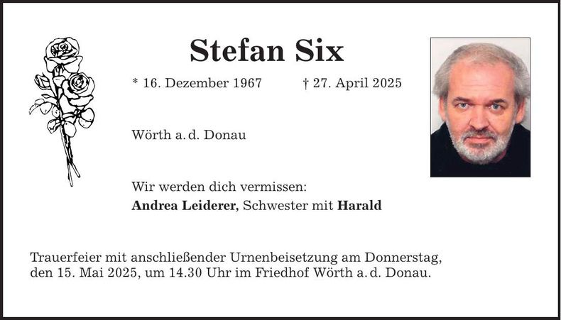 Traueranzeige Stefan Six