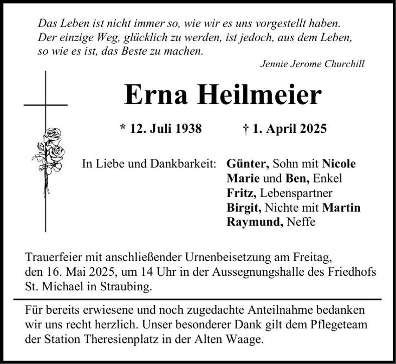 Traueranzeige Erna Heilmeier