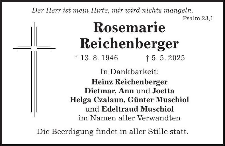 Traueranzeige Rosemarie Reichenberger
