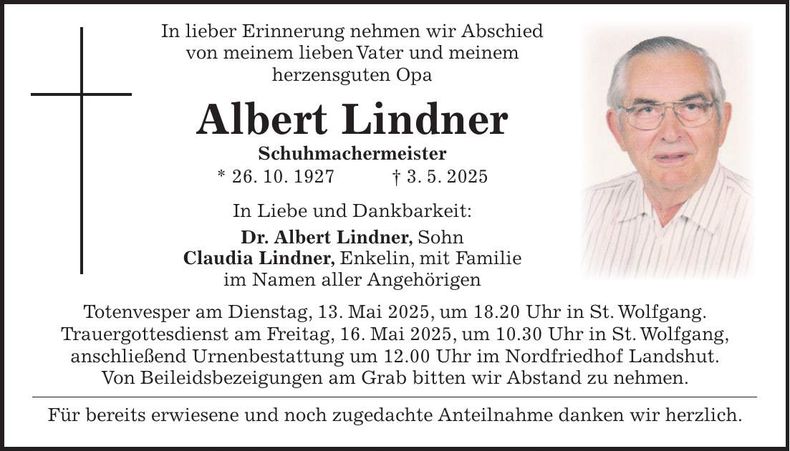 Traueranzeige Albert Lindner